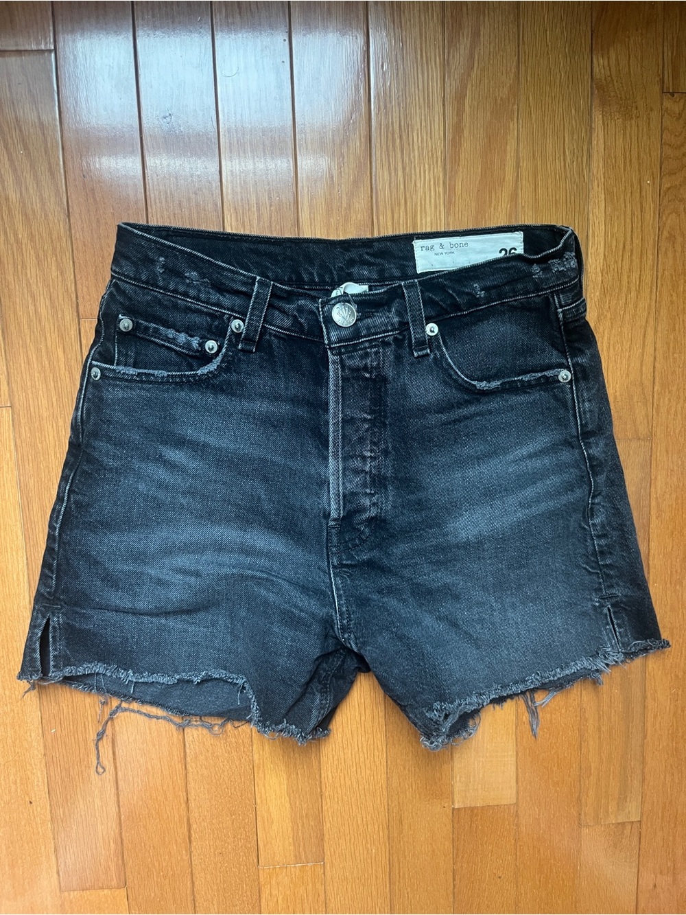 rag & bone Black Cutoff Frayed Hem Denim Shorts